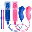 DTianSir 2Pack Motion Plus Wii Remote Controllers with Nunchucks,Wii Remote Controllers with Built in Motion Plus Compatible for Wii U Consoles(Pink&Blue)