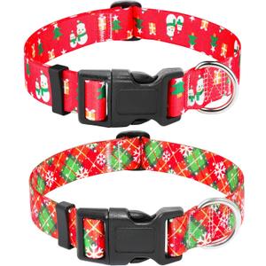 2-Pack Christmas Dog Collar for Large Dogs with Snowman Christmas Tree & Snowflake Design - Adjustable Dog Collar for a Festival Pet Look