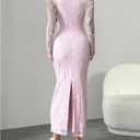 OYOANGLE Women's Floral Lace Slit Back Fishtail Long Dress Square Neck Cocktail Bodycon Maxi Dresses