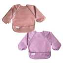 Tiny Twinkle Long Sleeve Bib for Babies & Toddlers | 2-Pack Waterproof Smock Bib for Eating | Machine Washable & Mess-Proof Feeding Essentials | Newborn Shower Gift (Taupe Lilac,624M)
