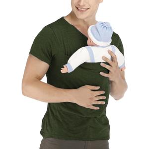 Kangaroo Shirt for Dad and Baby With Pouch - V Neck T-Shirt Baby Carrier (X-Large, Green)