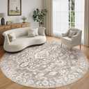 Soalmost Washable Round Rug 8ft for Living Room,Soft Circle Rug Light Brown