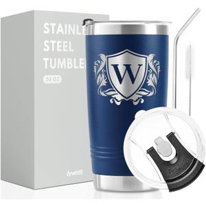 Onebttl Personalized Gifts for Men with Initials, Mens Gift Ideas, Unique Thoughtful Birthday Christmas Gifts for Men, Navy Blue, 20oz, W