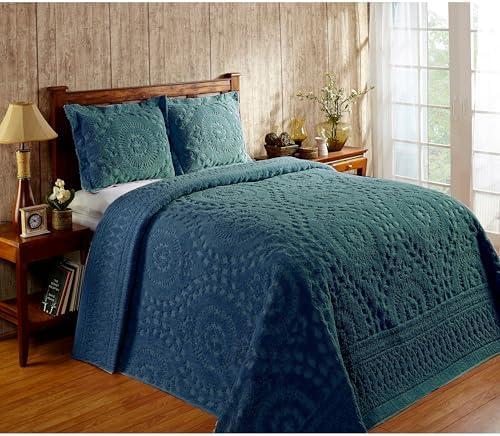 Better Trends King Size Bedspread 100% Cotton Chenille Coverlet Bedspreads, Soft Lightweight All Season Bedding, Teal Medallion Design 120" x 110"