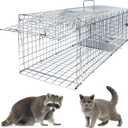 Live Animal Trap - 32'' Humane Way Folding Raccoon Traps, Humane Live Trap Cage Indoor and Outdoor for Stray Cats, Raccoons, Squirrel, Skunk, Mole, Groundhog, Armadillo, Rabbit (3210.212.2-Silver)