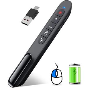 DINOSTRIKE Wireless Presenter Remote with Air Mouse Control, Rechargeable USB A&C Presentation Clicker PPT Pointer RF 2.4GhZ PowerPoint Clicker Slide Advancer for Computer Laptop Mac