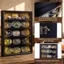 Belt Buckle Display Case, 5 Belt Buckle Holders Included, 17x12 Black Shadow Box with LED Light, Wall-Mounted Men's Belt Clip Storage Box, Lockable