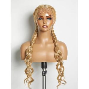 GORGIUS French Braided Wig Double Twist Box Braid Wig with Wavy Ends Honey Blonde Braided Lace Front Wigs with Baby Hair Knotless Synthetic Cornrow Braiding Wig