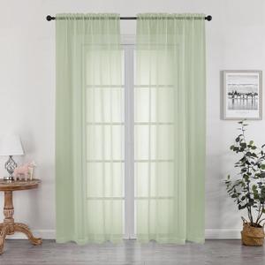 OWENIE Sheer Curtains 84 inches Long 2 Panels Set for Bedroom Living Room, Soft Solid Living Room Rod Pocket Light Filtering Curtains, 2 Pcs Each 42 W x 84" L, Light Green