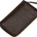 BAKUN Large Zipper Leather Car Key Case, Key Holder Key Organizer Wallet, With 16 Hooks(Brown)