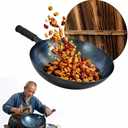 Pure Iron Nonstick Wok with Lid, 14 Inch Large Round Bottom Pan