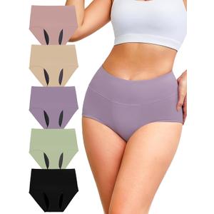 Women's High Waist Incontinence Underwear, Washable Reusable Leakproof Period Briefs for Bladder Leak, 5 Pack (Multicolor01, XXL)