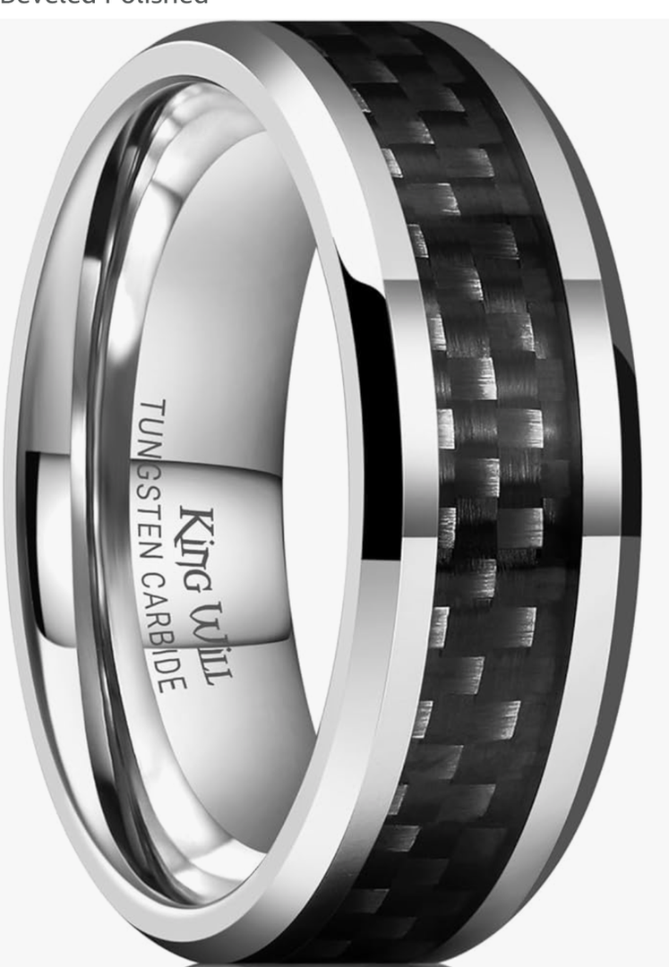 King Will 8mm Tungsten Carbide Rings for Men Men's Wedding Band with Carbon Fiber Inlaid Beveled Polished Size 9