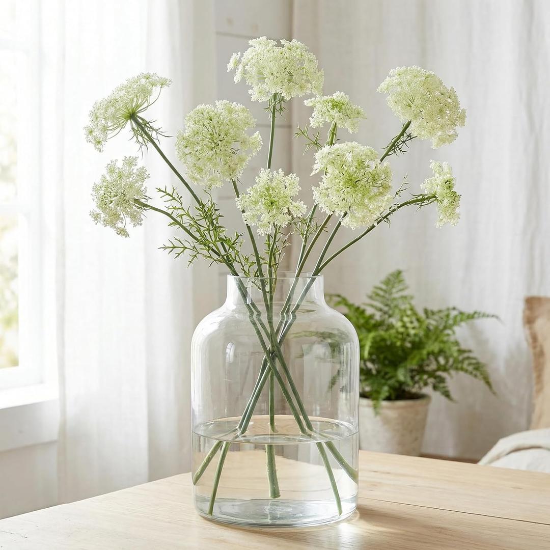 Giegxin 2 Pcs Artificial Queen Annes Lace Stem 30 Inch Fake Carrot Flower Picks Faux Ammi Majus Queen Annes Lace Three Head Stems Set for Vase Bouquets Home Office Wedding Decor