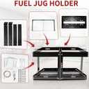 Upgrade Fuel Jug Holder, Black Gas Can Holder for Trailer, Sturdy Four-Way Support and Locking Straps, Fits Two 5 Gallon Fuel Containers, Compatible with Vp Gas Can