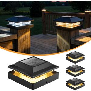 Brightown Solar Post Cap Lights Outdoor 4-Pack, Waterproof Fence Post Solar Lights for 4x4 Wood/Vinyl Posts, 16 LED Deck Post Lights with 2 Color Modes Decorate Patio Porch Garden (Black)