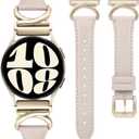 Minyee Leather Band Compatible with Samsung Galaxy Watch 7/6/5/4/FE/Active 2 40mm 44mm/Watch 6 Classic 43mm 47mm/Watch 5 Pro 45mm Bands, 20mm Slim Dressy Leather Strap with C-Shape Metal Buckle Women