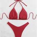 GORGLITTER Women's High Waisted Thong Bikini Set Halter Triangle Tie Back Swimsuit Bathing Suit (Red, S)