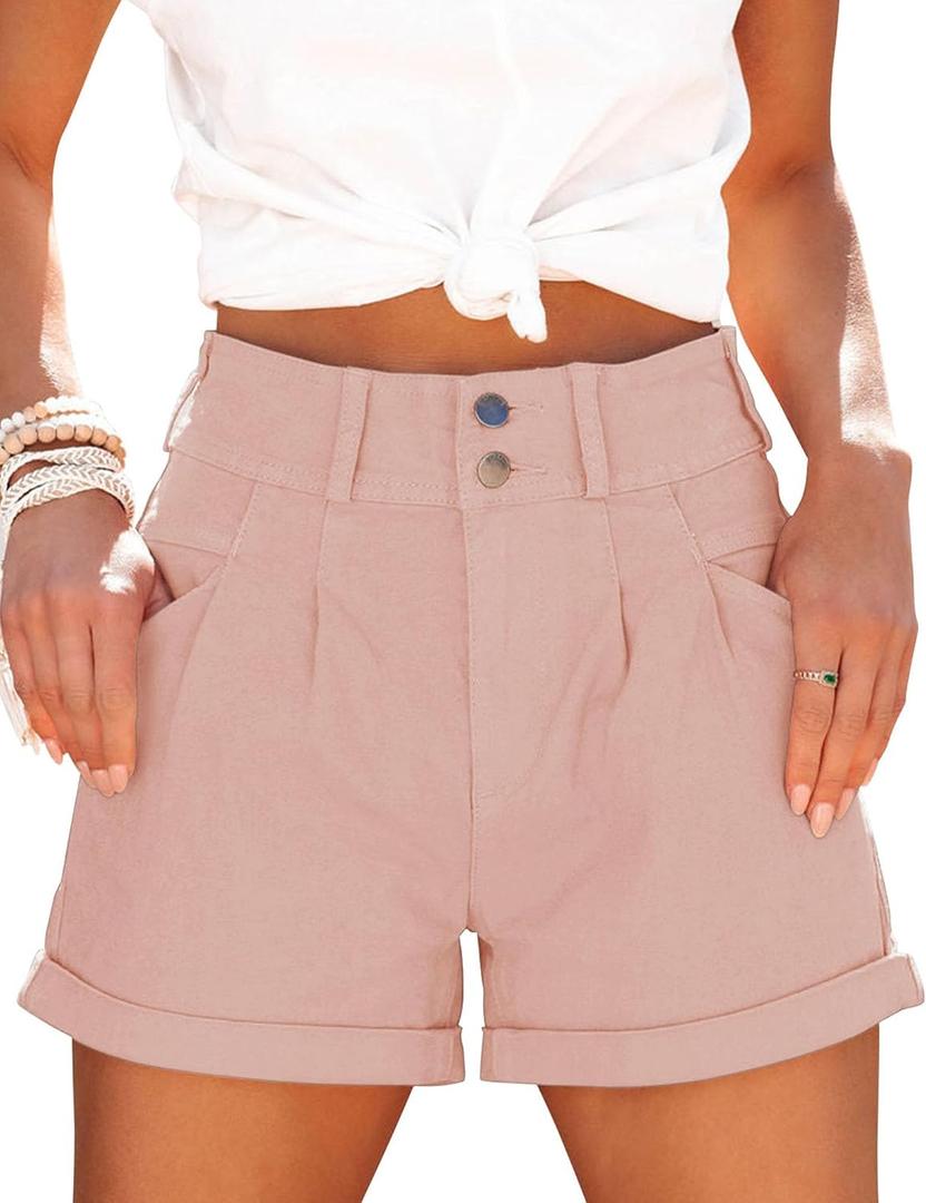 Womens Relaxed Fit Casual High Waist Pocketed Denim Shorts (XX-Large, Light Pink)
