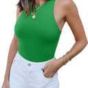 REORIA Womens Sexy Sleeveless Halter Neck Racer Back Leotard High Waist Thong Bodysuits Tank Tops Green X-Large