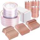GATHER 700PCS Rose Gold Plastic Plates - Clear Rose Gold Rim Disposable Dinnerware Set Includes 200 Plates, 300 Silverware, 100 Napkins, 100 Cups for Party & Wedding