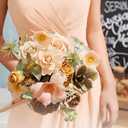 Ling's moment Artificial Flowers Apricot and Peach Bridesmaid Bouquet Set of 4, Peach Wedding Flowers Bouquets for Bridesmaids, 7 Inch Bridal Bouquets for Bridesmaids, Wedding, etc