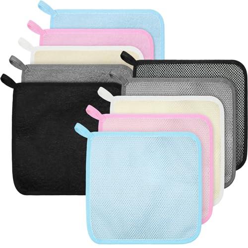 Tudomro 9 Pcs Exfoliating Washcloths Double Sided Man Wash Cloths Body Face Exfoliating Scrub Cloths for Shower Men Women(10.2 x 8.7 Inch,Multicolor)