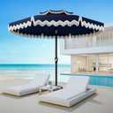 AreShark 9FT Patio Umbrella with Fringe, Wind-Resistant Fiberglass 8 Ribs Tassel Outdoor Umbrella with Crank and Push Button Tilt, Double Tier Vent Sun Shade for Pool, Deck, Backyard, Navy