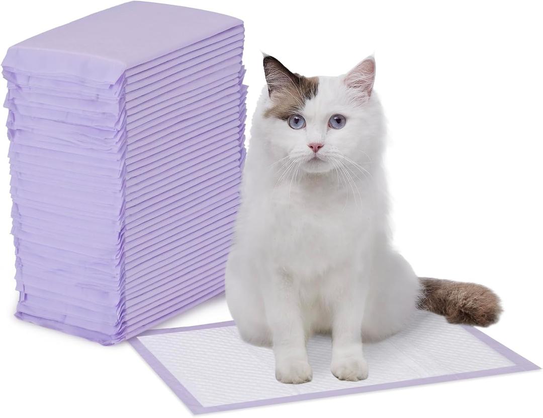 Amazon Basics Cat Litter Pee Pads, Odor Control with Fresh Scent, Super Absorbent, Disposable, Universal Fit Litter Box, Purple and White, 40 Count