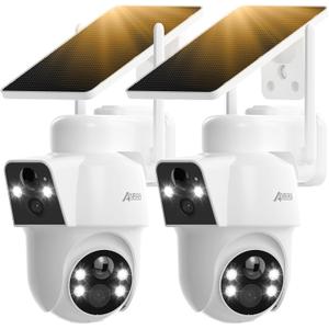 ANRAN 2 Pack Dual-Lens Solar Security Camera Wireless Outdoor - 3MP Fixed Wide-Angle + PTZ 360 View, Home Security Camera with Color Night Vision, 2-Way Talk, PIR Motion Detection, 100% Wire-Free