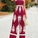 PRETTYGARDEN Women's Summer Boho Jumpsuits One Piece Beach Vacation Outfits Spaghetti Strap Wide Leg Pants Rompers (Wine Red Apricot Floral,XX-Large)