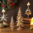 Pinkunn 2 Pcs Gold Christmas Tree Figurines Glitter Resin Christmas Tree Table Decorations Modern Decorative Xmas Trees Table Centerpiece for Holiday Mantel Indoor Home Decor