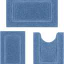 SHACOS 3 Piece Blue Bathroom Rugs Sets, Non Slip Soft Fluffy 16"x24" + 20"x32" Bath Mat and 20"x24" U Shaped Toilet Rugs Washable, Water Absorbent Bath Rugs for Bathroom