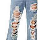 WDIRARA Girl's Figure Graphic Print High Waist Ripped Jeans Casual Button Denim Pants