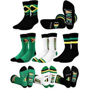 4 Pairs Jamaican Socks for Men Women Funny Dress Jamaican Flag Crew Socks Novelty Jamaica Souvenirs Gifts Party Favors Holiday Birthday Gifts