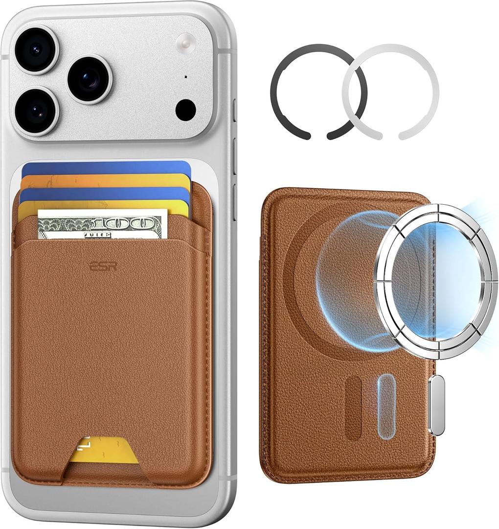 ESR for MagSafe Wallet, 5-Card Holder With RFID Blocking, MagSafe Sticker Included, Slim Magnetic Wallet for iPhone 17/16/15/14/13/12 Series and Selected Samsung Devices, Not for 13/12 Mini, Brown