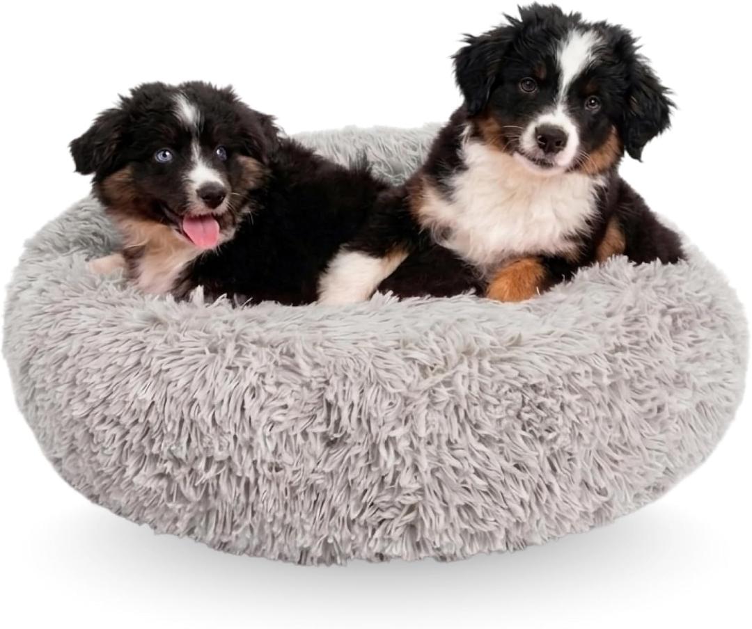 Active Pets Premium Medium Donut Dog Bed, Fits Up to 45 lbs, Removable Cover & Washable Cushion, Plush Long Pile Faux Fur Fabric, Portable Beige Pet Bed Furniture for Puppies Adult Canines & Cats