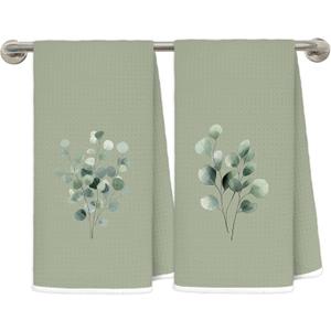 MKIJUHB Sage Green Eucalyptus Bathroom Hand Towels, Farmhouse Botanical Decorative Hand Towels for Washroom Restroom, Eucalyptus Bathroom Decor, 16x24 Inch Set of 2