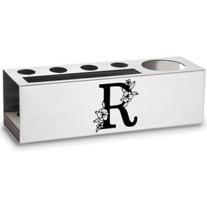 Letter R Monogram Personalized Pencil Holder Gifts for Work Bestie Coworker Workmate Friends Colleague Office Desk Decor Organizer Accessories Stainless Steel Pen Holders Apen27
