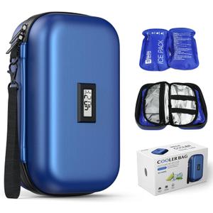 Insulin Cooler Travel Case TSA Approved Medication Cooler with Digital Temp Display 2 Ice Packs for Insulin Travel Case Diabetes Storage 4-6 Pens (Blue)