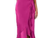 KIRUNDO Women 2026 Spring Summer Satin Mock Neck Wedding Guest Party Cocktail Midi Dress Sleeveless Wrap Ruffle Formal Dress (Pink, S)