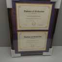 GraduationMall Double 8.5x11 Diploma Frame,Solid Wood & Tempered Glass,Cherry Finish with Gold Trim,Purple & Gold Mat