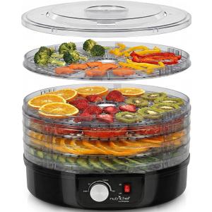 NutriChef Electric Countertop Food Dehydrator - Professional Multi-Tier Food Preserver - Dehydrates Fish, Meats, Mushrooms, Fruits & Vegetables - 5 Easy to Clean Stackable Trays., One Size, Black