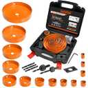 Luckyway Hole Saw Kit Pro, 24PCS Hole Saw Set with 3/4"-6"(19-152mm) 14PCS Hole Saws, Double-Ground Teeth for Clean Cutting, Ideal for Soft Wood, Plywood, Drywall, PVC