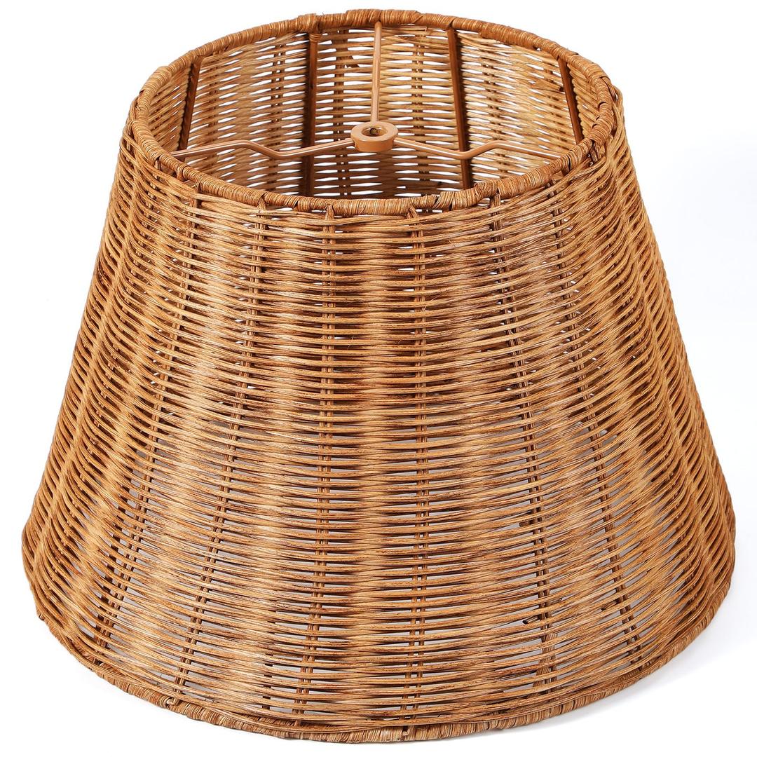 Kittmip 1 Pack Natural Rattan Spider Boho Lamp Shade Handwoven Indonesian Rattan, Large Wicker Woven Lampshade for Table & Floor, Boho Decor (8.6" Top 13.4" Bottom 9.4" Slant,Frustum Shape)