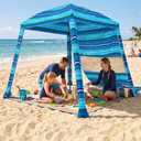 HOMEDEMO 6'6' Beach Cabana, Beach Canopy Tent Easy Set up and Take Down with Sand Pockets, Big Sandy Anchor, Elongated Side Wall Cabanas for Sand, Dark Blue Stripes, 6x6 feet