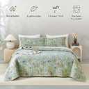 QSH 3Pcs Oversized King Bedspread Set(120"x120"),100% Cotton Green Floral Quilt Bedding Set Flower Bird Butterfly Printed Bedspread Coverlet California King Oversized Lightweight Soft Bedding Set