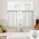 Kitchen Window Curtains Over Sink,Small Floral Farmhouse Cafe Curtains 24 Inch Length Sets for Windows (Blue Green)