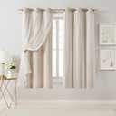 Bujasso Beige 80% Blackout Curtains with Sheer Overlay Mix and Match Double Layer Thermal Insulated Window Panels 63 inch for Living Room Bedroom Beige Drapes with Tiebacks Grommet Top 37" Wx63 Lx2