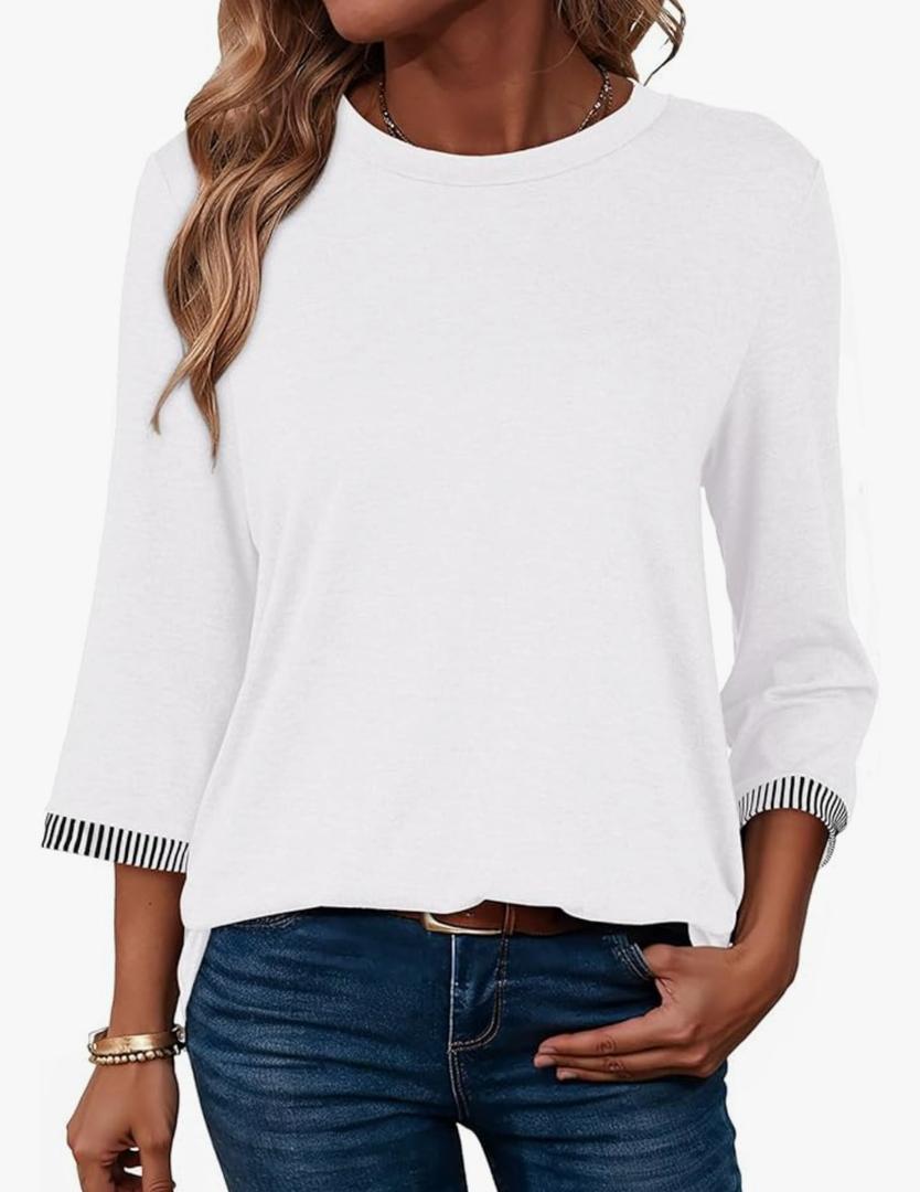 Dokotoo Women's Shirts Lightweight 2026 Summer Fashion 3/4 Length Sleeve T Shirts Casual Crew Neck Basic Blouses Size S